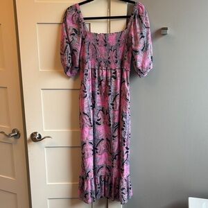 Nic and Zoe XS Petal Patch maxi dress pink purple smocked